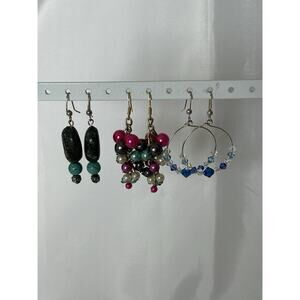 Lot Of 3 Pair Of Beaded Dangle Earrings
